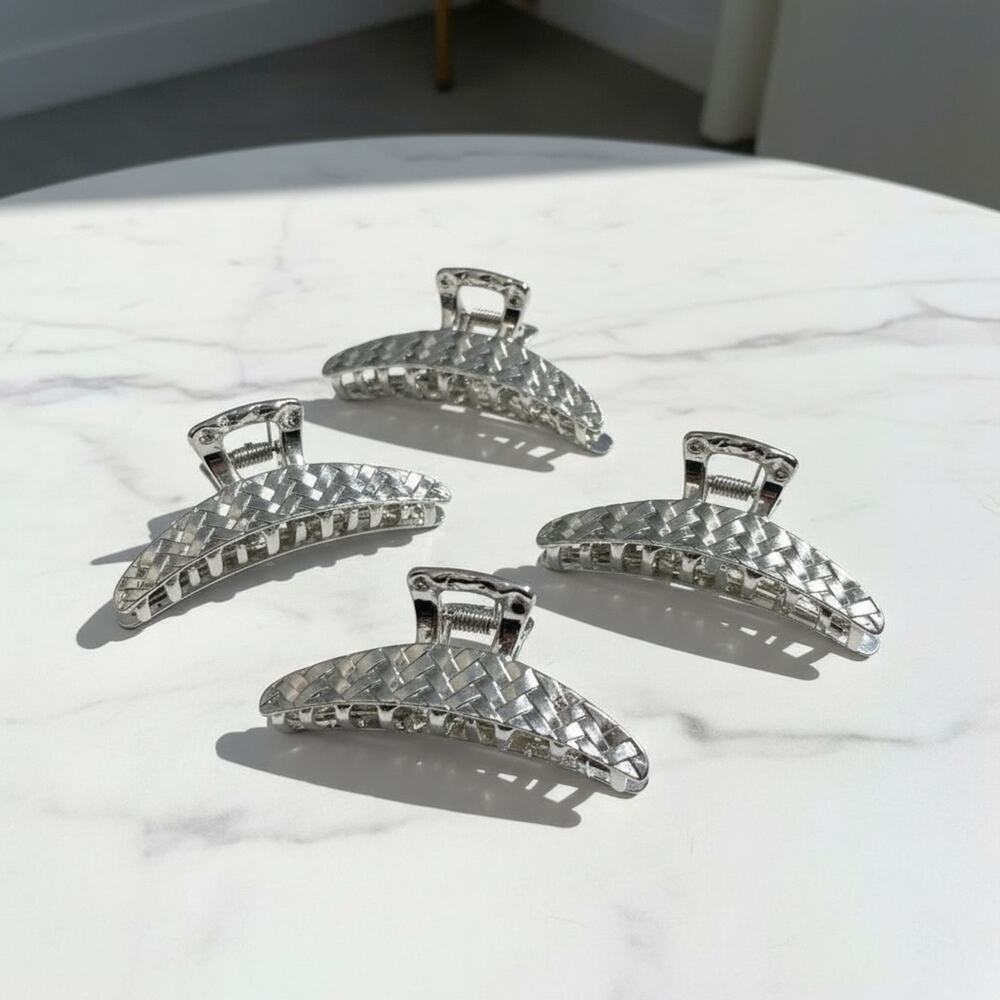 Set of 4 Metal Silver Tone Hair Claw Clips